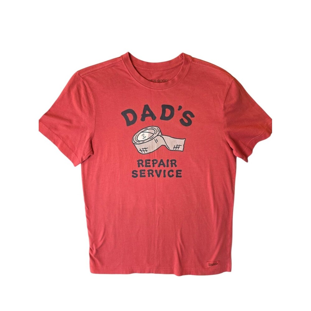 Life Is Good Crusher Tee Mens Small Red Dads Repair Service Classic Comfort